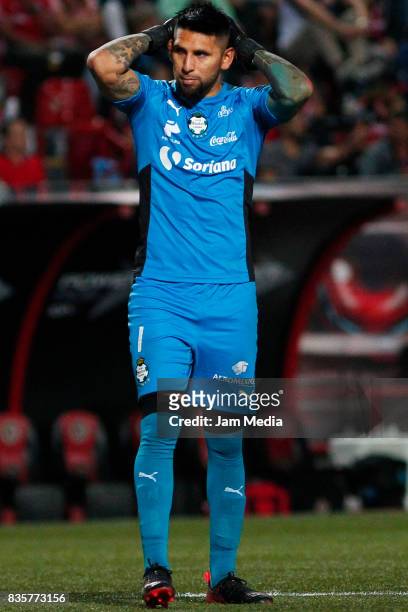 Jonatahan Orozco goalkeeper of Santos Laguna reacts during the fifth round match between Tijuana and Santos Laguna as part of the Torneo Apertura...
