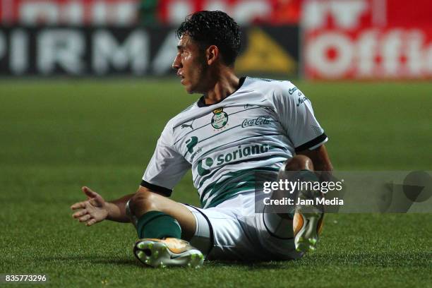 Walter Sandoval of Santos Laguna reacts during the fifth round match between Tijuana and Santos Laguna as part of the Torneo Apertura 2017 Liga MX at...