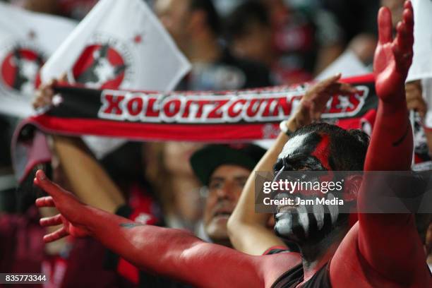 Fan of Tijuana cheers for his team during the fifth round match between Tijuana and Santos Laguna as part of the Torneo Apertura 2017 Liga MX at...