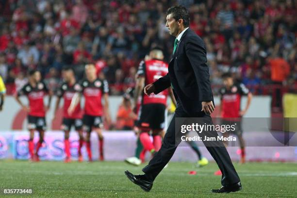 Jose Manuel de la Torre coach of Santos Laguna walks during the fifth round match between Tijuana and Santos Laguna as part of the Torneo Apertura...