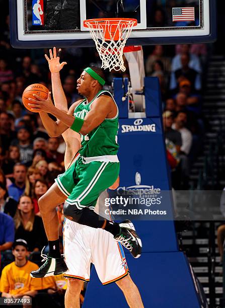 Paul Pierce of the Boston Celtics attempts a reverse layup during a game against the Oklahoma City Thunder at the Ford Center on November 5, 2008 in...