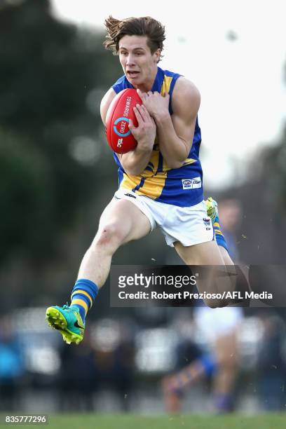 Lachlan Fogarty of the Western Jets marks the ball during the TAC Cup round 16 match between the Northern Knights and the Western Jets at RAMS Arena...
