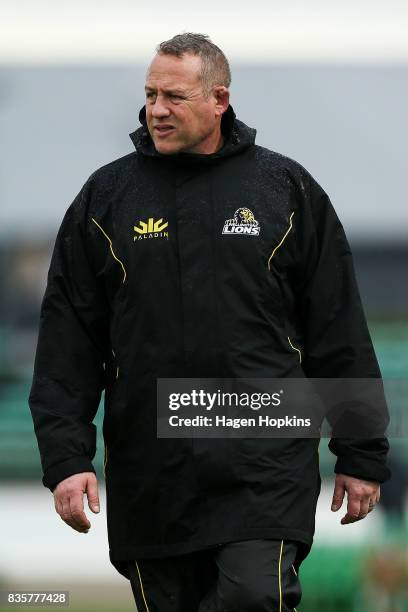 Coach Chris Gibbes of Wellington looks on during the round one Mitre 10 Cup match between Manawatu and Wellington at Central Energy Trust Arena on...