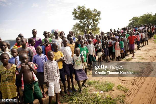 Rhino, Uganda Group picture of refugees at Rhino Refugee Camp Settlement in northern Uganda. The area is home to about 90,000 refugees from South...