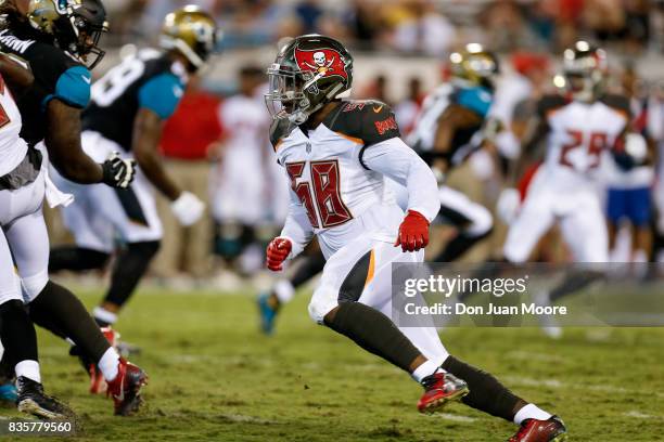 Linebacker Kwon Alexander of the Tampa Bay Buccaneers during the game against the Jacksonville Jaguars at EverBank Field on August 17, 2017 in...