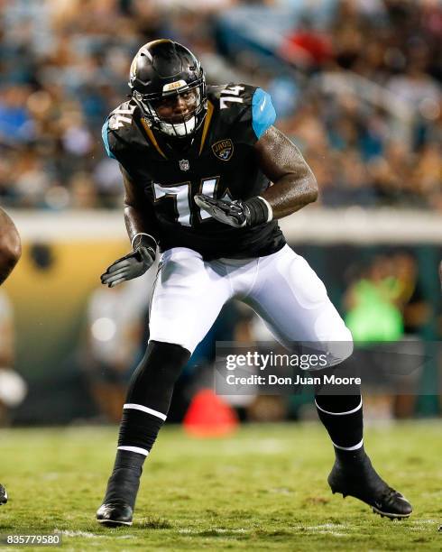 Tackle Cam Robinson of the Jacksonville Jaguars during the game against the Tampa Bay Buccaneers at EverBank Field on August 17, 2017 in...