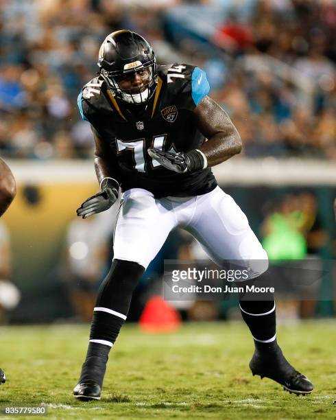 Tackle Cam Robinson of the Jacksonville Jaguars during the game against the Tampa Bay Buccaneers at EverBank Field on August 17, 2017 in...