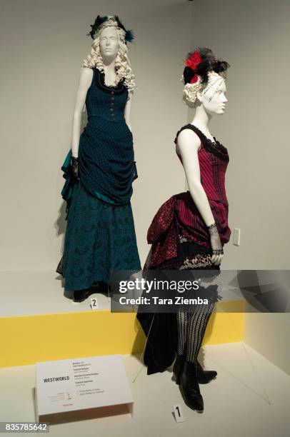 Costumes of the Emmy nominated show 'Westworld' on display at the media preview of the 11th annual 'Art Of Television Costume Design' exhibition at...