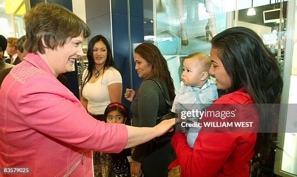 New Zealand's Labour Prime Minister Helen Clark greets people during a tour of a shopping centre in the southern Auckland suburb of Manukau, on...