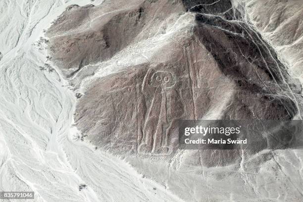 the nazca lines from air - the "astronauta/astronaut" figure - astronauta stock-fotos und bilder