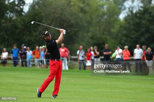 Marcel Siem of Germany hits his second shot on the 6th hole during the final match of the Saltire Energy Paul Lawrie Matchplay at Golf Resort Bad...