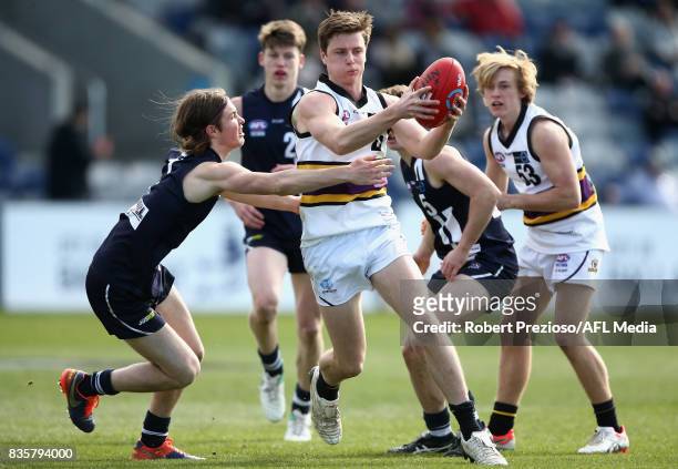 Doulton Langlands of the Murray Bushrangers runs during the TAC Cup round 16 match between the Geelong Falcons and the Murray Bushrangers at MARS...