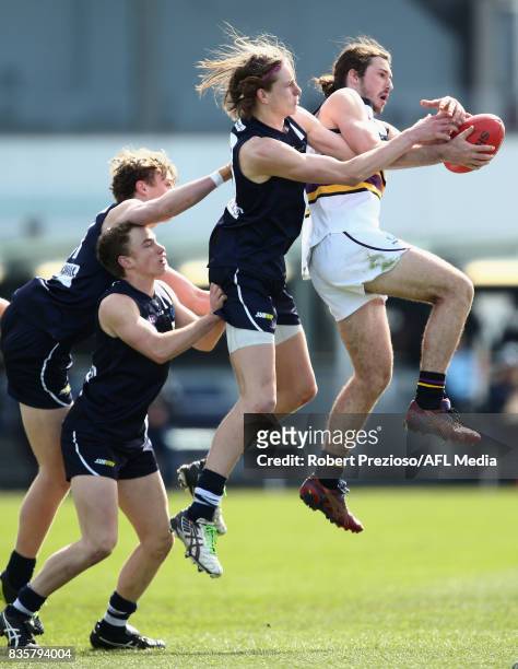 Jessy Wilson of the Murray Bushrangers marks during the TAC Cup round 16 match between the Geelong Falcons and the Murray Bushrangers at MARS Stadium...