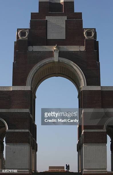 People look at the names of the missing on the side of the Thiepval Memorial on November 4 2008 in Arras, France. The Commonwealth War Grave...