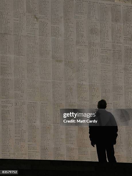 Man looks at the names of the missing on the Thiepval Memorial on November 4 2008 in Arras, France. The Commonwealth War Grave Commission manages 956...