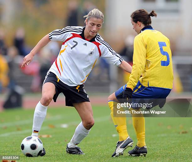 Bianca Schmidt of Germany battles for the ball with Lina Nilson of Sweden during the women international friendly match between U20 Germany and U23...