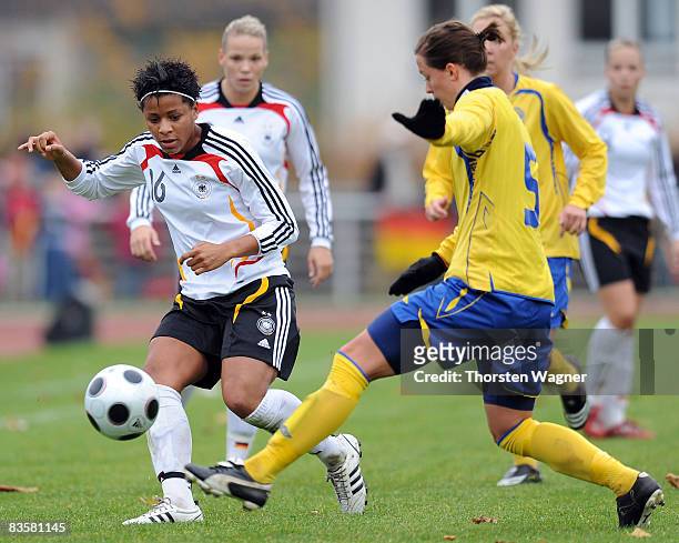 Sylvie Banecki of Germany battles for the ball with Lina Nilson of Sweden during the women international friendly match between U20 Germany and U23...