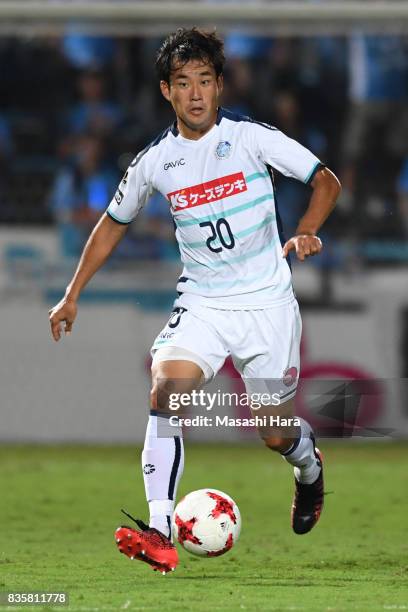 Junya Imase of Mito Hollyhock in action during the J.League J2 match between Yokohama FC and Mito Hollyhock at Nippatsu Mitsuzawa Stadium on August...