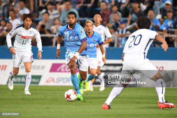 Calvin Jong A Pin of Yokohama FC in action during the J.League J2 match between Yokohama FC and Mito Hollyhock at Nippatsu Mitsuzawa Stadium on...