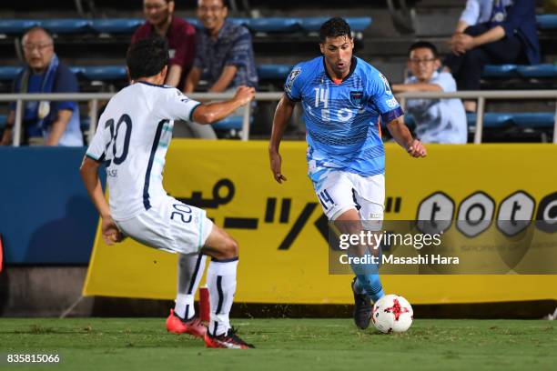 Ibba of Yokohama FC in action during the J.League J2 match between Yokohama FC and Mito Hollyhock at Nippatsu Mitsuzawa Stadium on August 20, 2017 in...