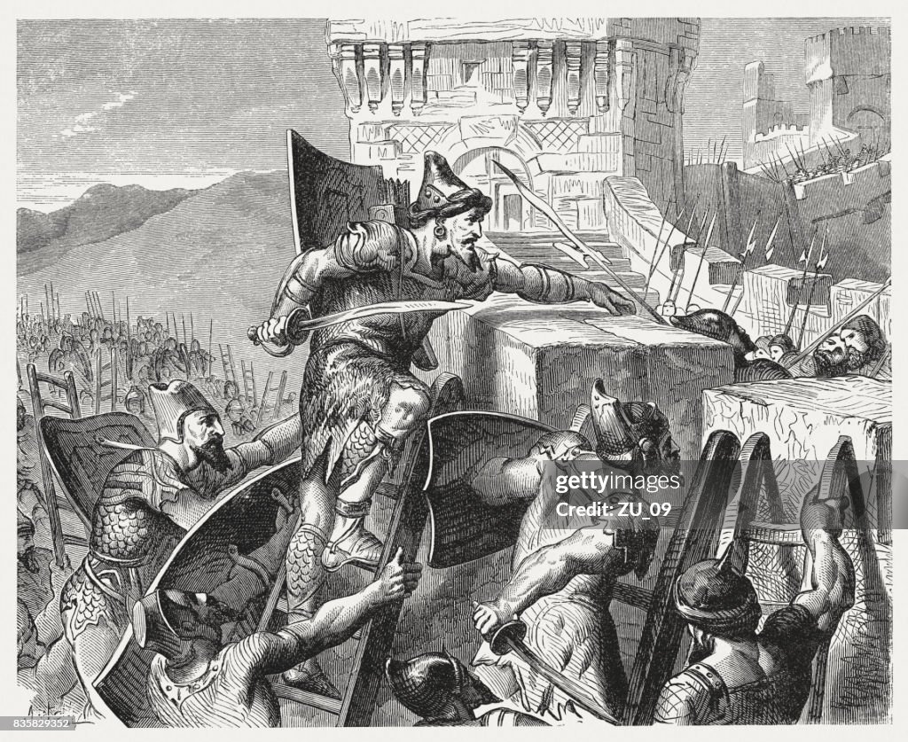 Judah's King Joash conquers Jerusalem (2 Chronicles 25,23), published 1886