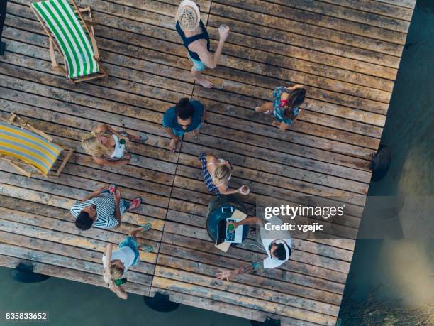 amigos en la fiesta de verano - dj de club fotograf�ías e imágenes de stock