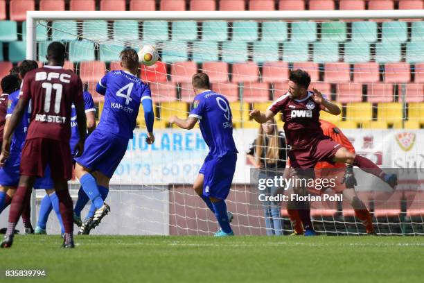 David Al-Azzawe of BFC Dynamo scores the 1:0 during the game between BFC Dynamo Berlin and VSG Altglienicke on august 20, 2017 in Berlin, Germany.