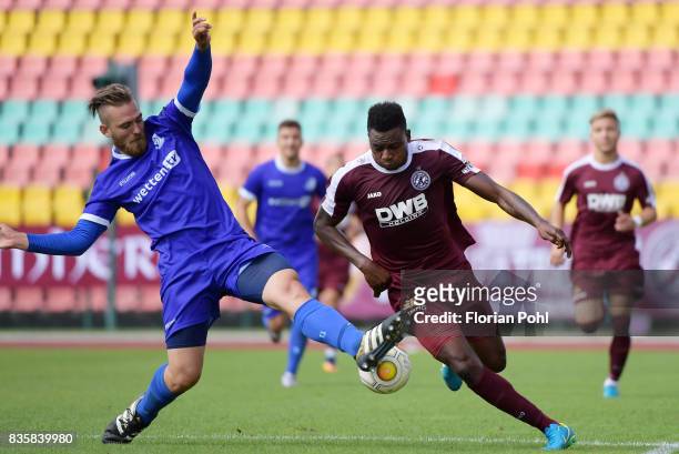Kevin Kahlert of VSG Altglienicke and Solomon Okoronkwo of BFC Dynamo during the game between BFC Dynamo Berlin and VSG Altglienicke on august 20,...