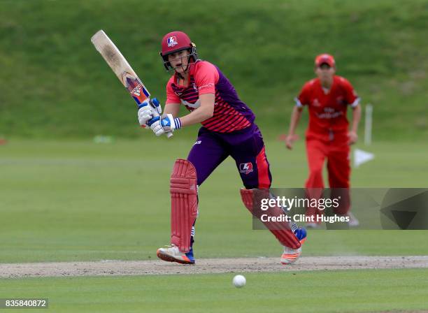 Ellyse Perry of Loughborough Lightning bats during the Kia Super League match between Lancashire Thunder and Loughborough Lightning at Blackpool...