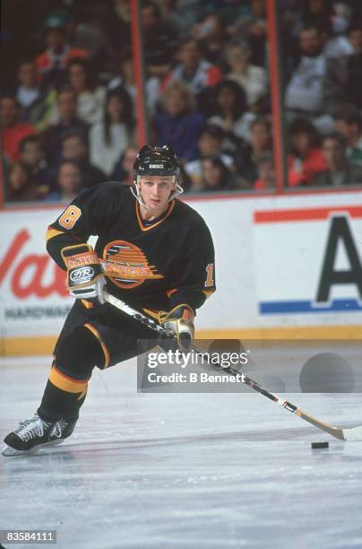 Russian ice hockey player Igor Larionov of the Vancouver Canucks on the ice during a game, November 1990.