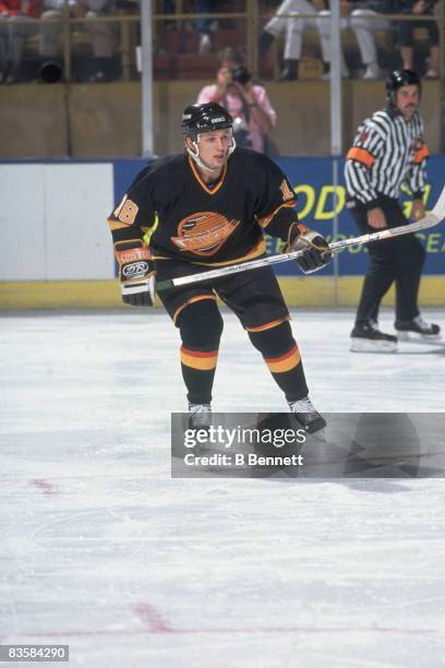 Russian ice hockey player Igor Larionov of the Vancouver Canucks on the ice during a game against the Los Angeles Kings, October 6, 1990.