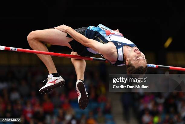 Michael Mason of Canada competes in the Mens High Jump during the Muller Grand Prix Birmingham meeting on August 20, 2017 in Birmingham, United...