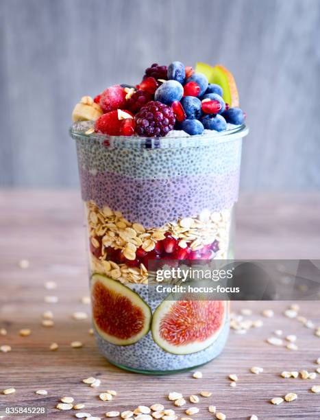 chia pudding healthy and sugarfree food - oatmeal stock pictures, royalty-free photos & images