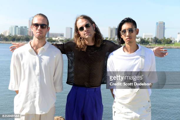 Musicians Hayden Coplen, Landon Jacobs and Jason Suwito of Sir Sly attend the Alt 98.7 Summer Camp concert at Queen Mary Events Park on August 19,...
