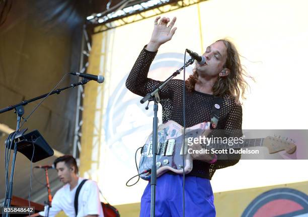 Singer Landon Jacobs of Sir Sly performs onstage during the Alt 98.7 Summer Camp concert at Queen Mary Events Park on August 19, 2017 in Long Beach,...