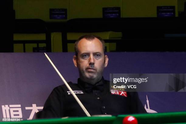 Mark Williams of Wales reacts during his quarterfinal match against Fergal O'Brien of Republic of Ireland on day five of Evergrande 2017 World...