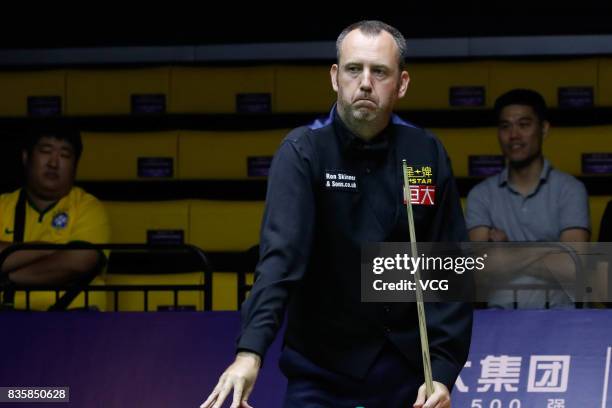 Mark Williams of Wales reacts during his quarterfinal match against Fergal O'Brien of Republic of Ireland on day five of Evergrande 2017 World...