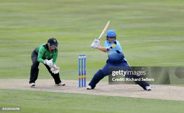 Sophie Devine of Yorkshire Diamonds batting during the Kia Super League between Yorkshire Diamonds v Western Storm at York on August 20, 2017 in...