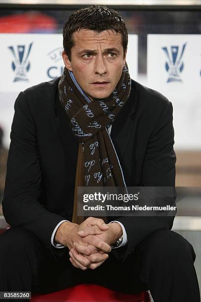 Slavisa Jokanovic, head coach of Belgrad is seen prior the UEFA Cup Group C match between VfB Stuttgart and FK Partizan at the Mercedes Benz Arena on...