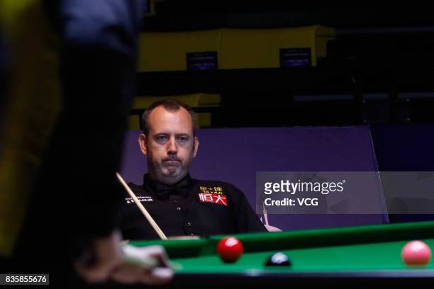 Mark Williams of Wales reacts during his quarterfinal match against Li Hang of China on day five of Evergrande 2017 World Snooker China Champion at...