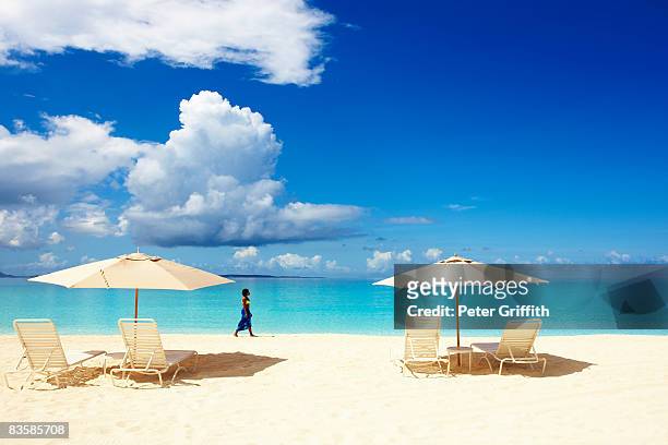 woman on beach - anguilla photos et images de collection