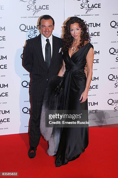 Alessandro Martorana and Sofia Milos attend the "Quantum Of Solace" premiere at the Warner Village Moderno cinema on November 5, 2008 in Rome, Italy.