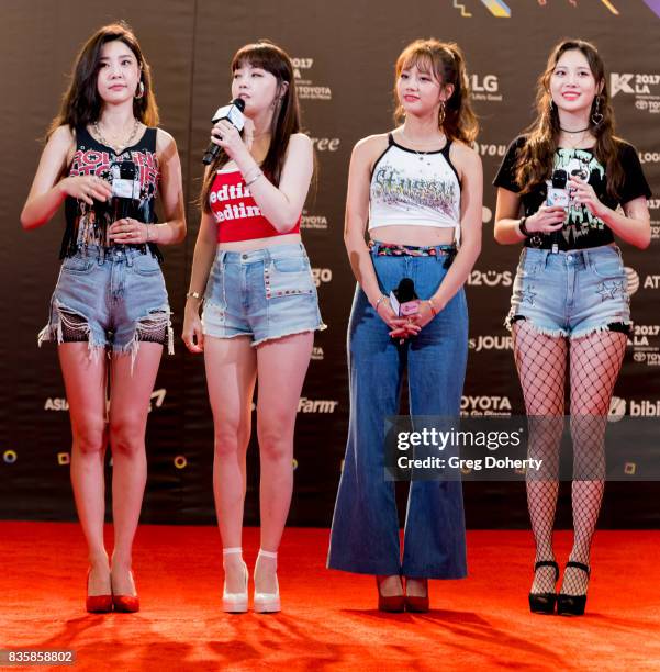 Musical Group Girls Day including Sojin, Yura, Minah and Hyeri attend the red carpet photo op at KCON 2017 on August 19, 2017 in Los Angeles,...