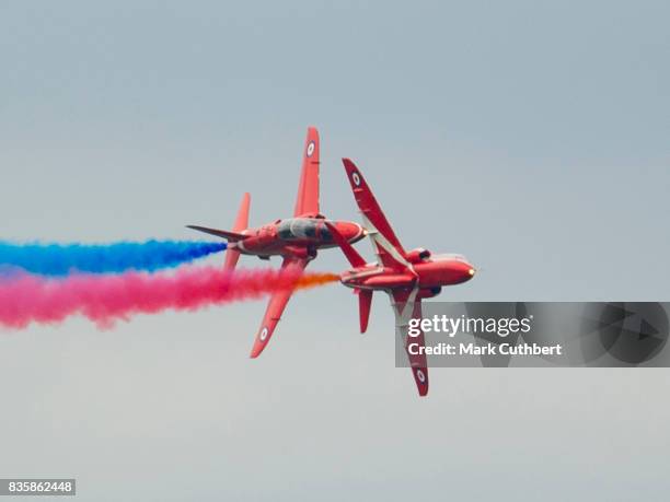 The Red Arrows perform at the Festival of Flight at Biggin Hill Airport on August 20 on August 20, 2017 in Biggin Hill, England.