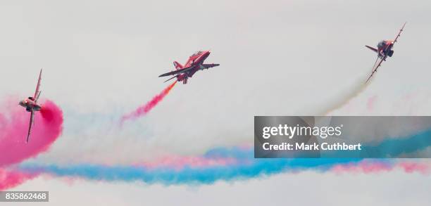 The Red Arrows perform at the Festival of Flight at Biggin Hill Airport on August 20 on August 20, 2017 in Biggin Hill, England.