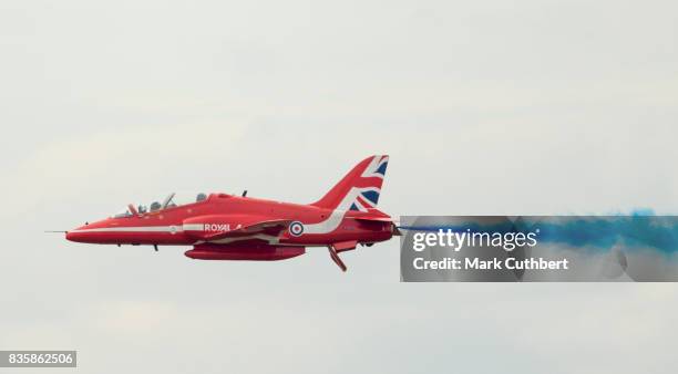 The Red Arrows perform at the Festival of Flight at Biggin Hill Airport on August 20 on August 20, 2017 in Biggin Hill, England.