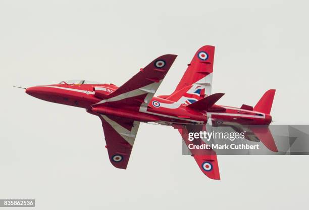 The Red Arrows perform at the Festival of Flight at Biggin Hill Airport on August 20 on August 20, 2017 in Biggin Hill, England.