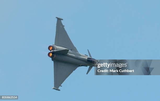 The Eurofighter Typhoon performs at the Festival of Flight at Biggin Hill Airport on August 20 on August 20, 2017 in Biggin Hill, England.