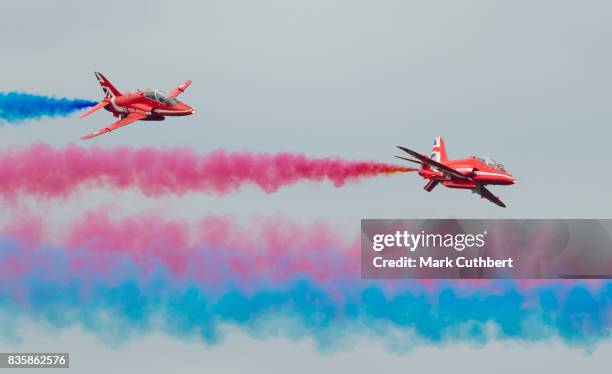 The Red Arrows perform at the Festival of Flight at Biggin Hill Airport on August 20 on August 20, 2017 in Biggin Hill, England.