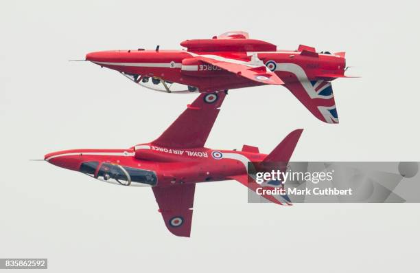 The Red Arrows perform at the Festival of Flight at Biggin Hill Airport on August 20 on August 20, 2017 in Biggin Hill, England.